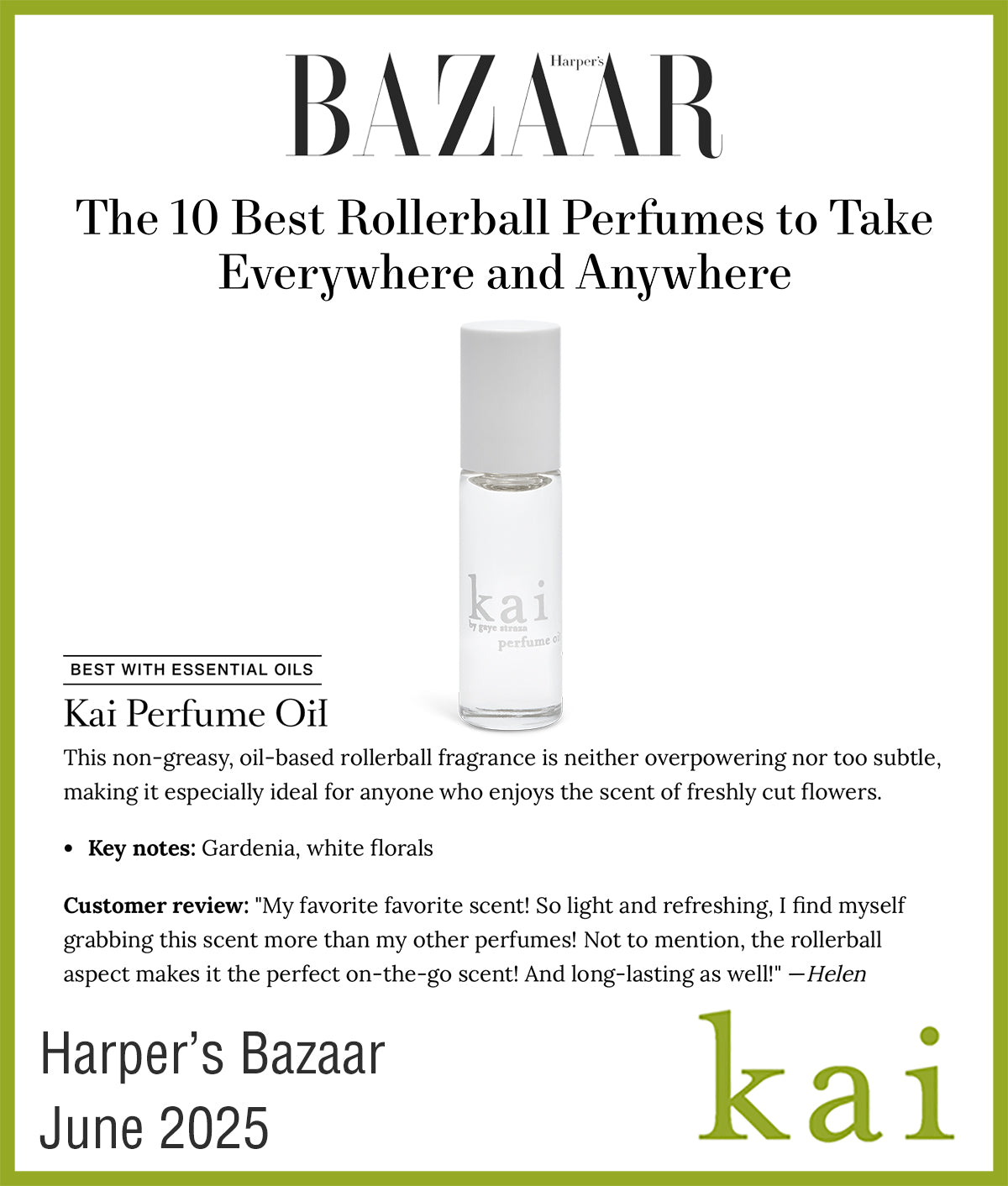best essential oil perfume - kai perfume oil - harpers bazaar - june 2025